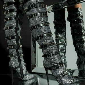 Azalea Wand Diamond Thigh High Boots